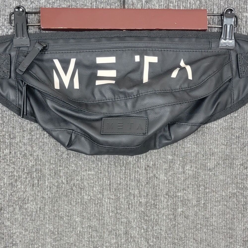 Meta Fanny Pack Waist Bag Mens Black Polyurethane 2 Zip Pockets Adjustable Strap